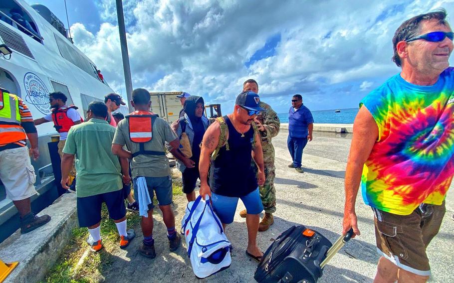 Roi-Namur residents arrive at Kwajalein on Jan. 21, 2024, in the wake of catastrophic flooding from large waves the day before.