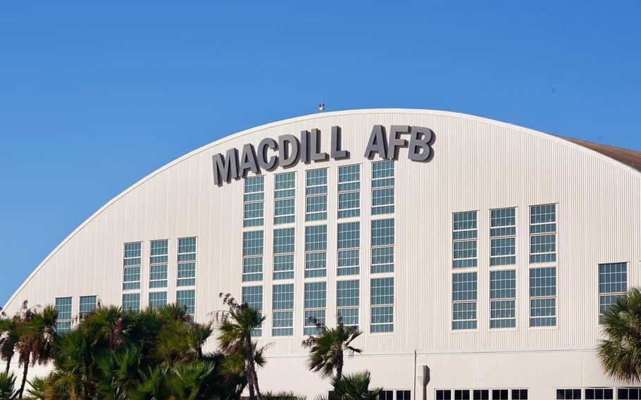 The morning sun shines on a hangar on MacDill Air Force Base, Fla., in 2021. A veteran, Baruch Roche II, faces a year in prison after being charged with attempted possession of a firearm in a federal facility. Roche attempted to enter MacDill with an AR-15 rifle and loaded magazines in his car trunk on Nov. 3, 2023, federal prosecutors said Dec. 20.