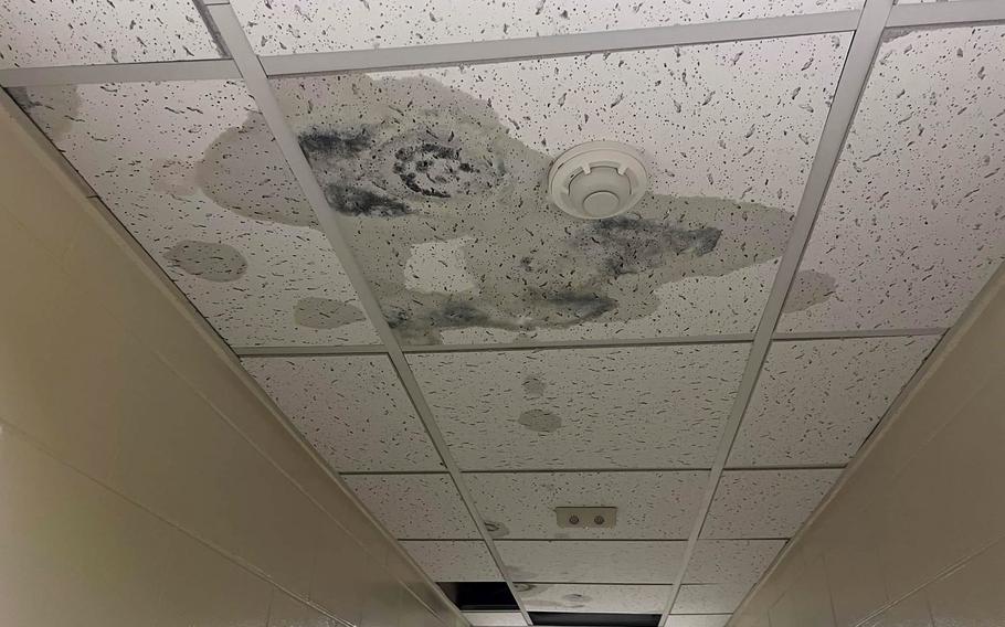 This image posted to the Air Force amn/nco/snco Facebook group, Wednesday, Aug. 10, 2022, purports to show “mold growing in a dorm” at Kunsan Air Base, South Korea. 