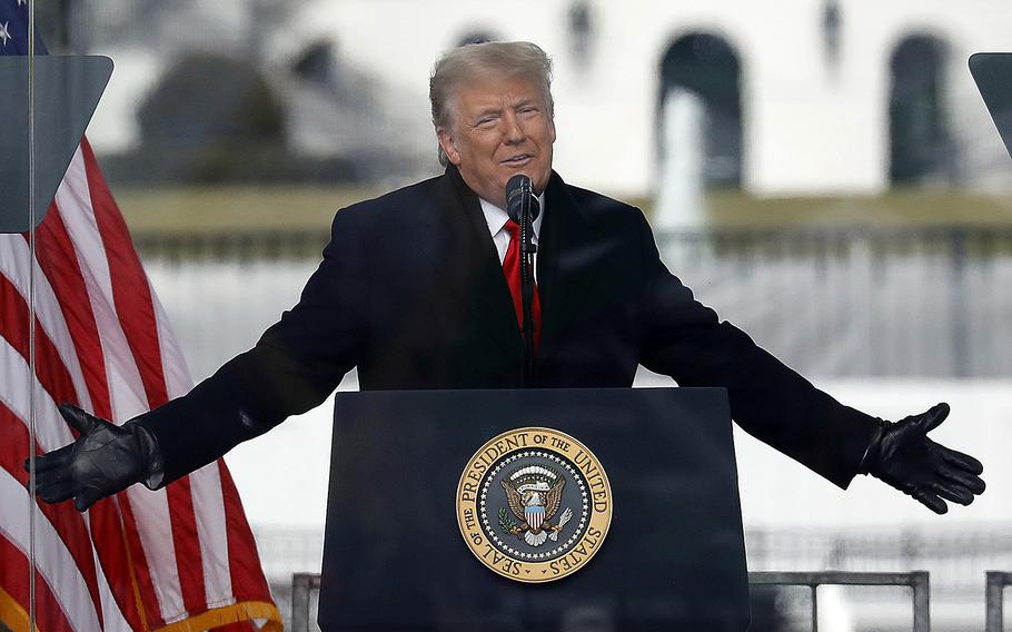 U.S. President Donald Trump speaks to his supporters at the Save America Rally on the Ellipse on Jan. 6, 2021 near the White House in Washington, D.C. 