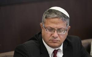 FILE - Israel's National Security Minister Itamar Ben-Gvir attends the weekly cabinet meeting in Jerusalem, Sunday, Sept. 10, 2023. Israel's internal security agency said on Wednesday, Sept. 27, 2023, that it had arrested five Palestinians in a plot allegedly hatched in Iran to target and spy on senior Israeli politicians, including the country's far-right national security minister. (AP Photo/Ohad Zwigenberg, Pool, File)