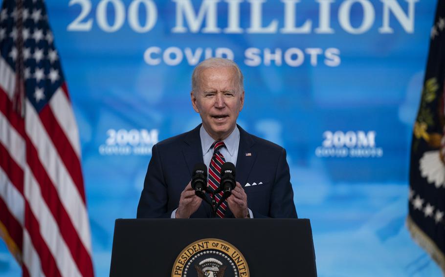 President Joe Biden speaks about COVID-19 vaccinations at the White House in Washington on April 21, 2021.