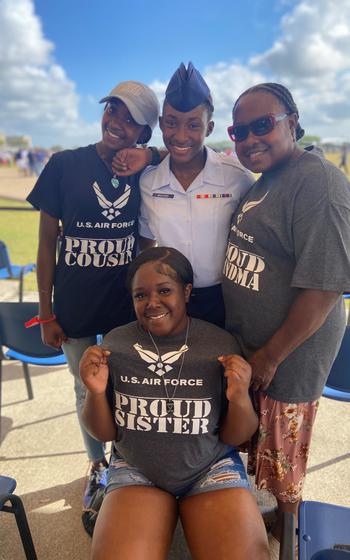 Airman Zshanderia Bratcher, 17, graduated Air Force basic military training in July surrounded by her family, who traveled from Memphis, Tenn. Bratcher said she was surprised to learn about the difficulty the military has faced recruiting this year, because about 10 of her classmates also chose the military after high school. 