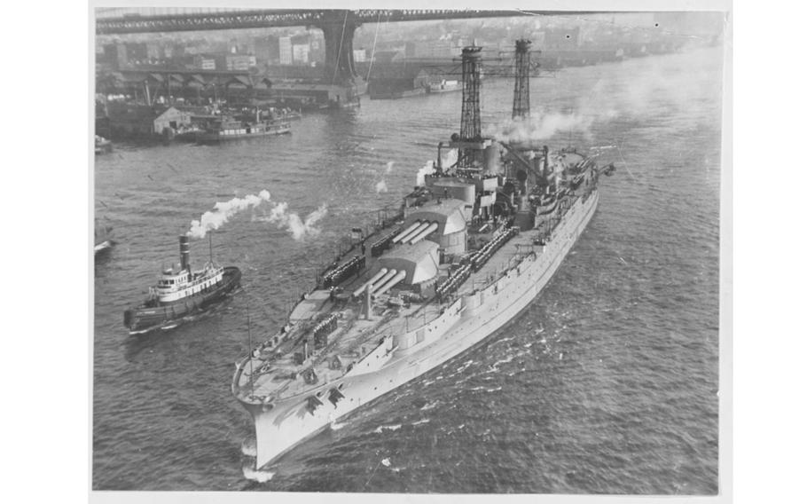 The USS Arizona sails in the water