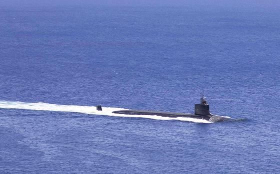 The nuclear powered fast-attack submarine USS Seawolf sails into Apra Harbor, outside of Naval Base Guam, in 2022. The Navy is conducting new training for many medical providers related to radiation examinations for service members. 
