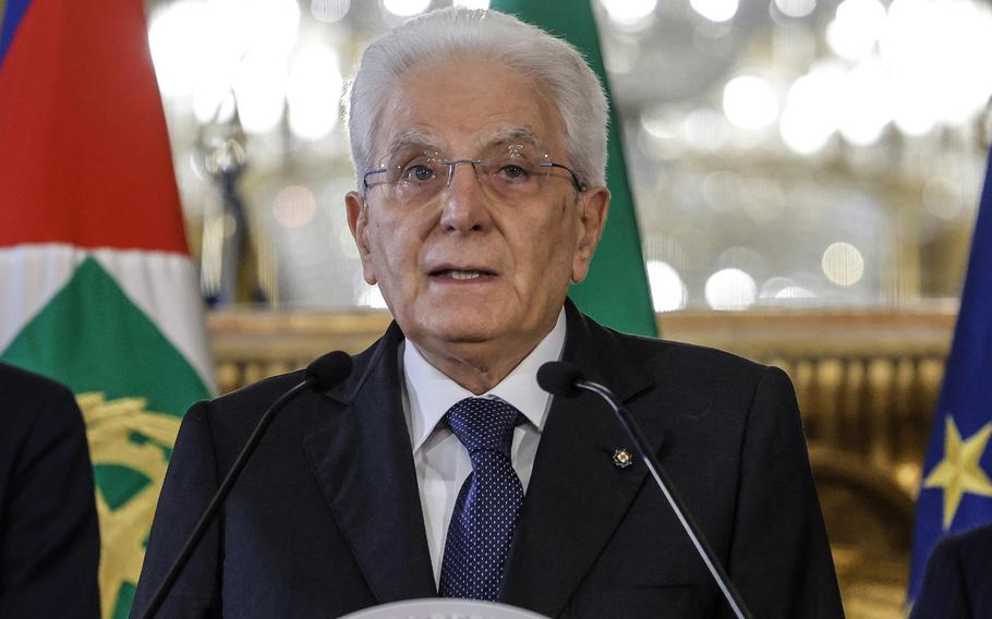 Italian President Sergio Mattarella speaks at the Quirinale Presidential palace in Rome, Thursday, July 21, 2022. Italy’s president says he has dissolved Parliament after Premier Mario Draghi’s coalition fell apart. No date was set for a new election, but President Sergio Mattarella said it must be held within 70 days under Italy’s Constitution. Mattarella said he decided on early elections because the lack of support for Draghi also indicated there was no possibility of forming another government that could carry a majority of lawmakers. 