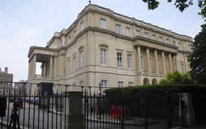 A general view of the Lancaster House, where the trade talks between the U.S. and China are taking place is seen, in London, Monday, June 9, 2025. (AP Photo/Kin Cheung)