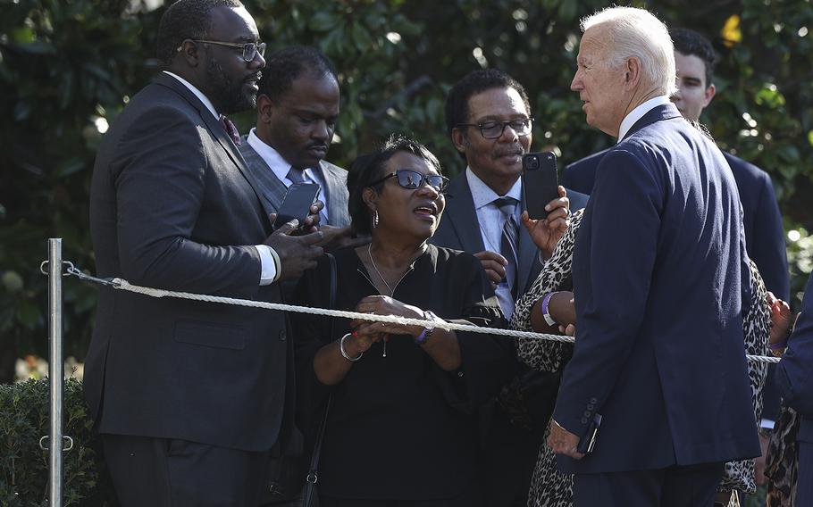 President Joe Biden greets guests as he departs the White House, Sept. 9, 2022, in Washington, D.C. Biden is traveling to Ohio to participate in a groundbreaking ceremony at a new Intel semiconductor manufacturing facility. 