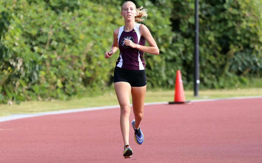 Matthew C. Perry's Jane Williams' time of 18 minutes, 12.4 seconds leads all DODEA-Pacific girls runners.