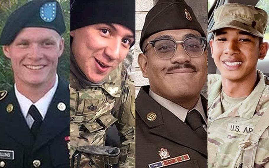 A composite image of four photos of U.S. soldiers who died in Lithuania.
