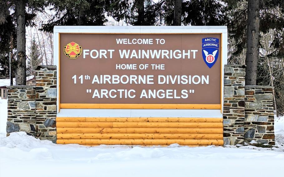 The gate sign at Fort Wainwright, Alaska.
