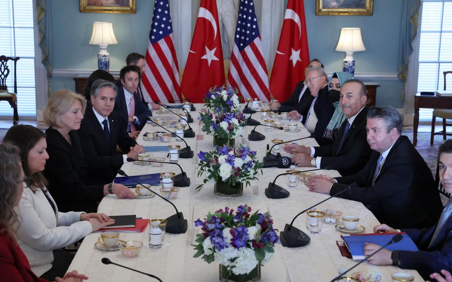 US Secretary of State Antony Blinken meets with Turkish Foreign Minister Mevlut Cavusoglu at the State Department in Washington, DC, on Jan, 18, 2023. 