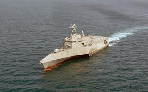 The littoral combat ship USS Canberra operates in the Persian Gulf on May 23, 2025. It has since arrived in Manama, Bahrain.