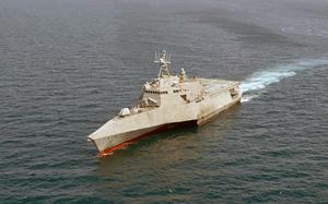 The littoral combat ship USS Canberra operates in the Persian Gulf on May 23, 2025. It has since arrived in Manama, Bahrain.