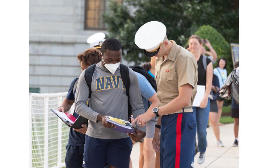 The U.S. Naval Academy in Annapolis, Md., welcomes the midshipman candidates, or plebes, of the Class of 2026 during Induction Day, Thursday, June 30, 2022. I-Day marks the beginning of a demanding six-week indoctrination period called Plebe Summer, intended to transition the candidates from civilian to military life.