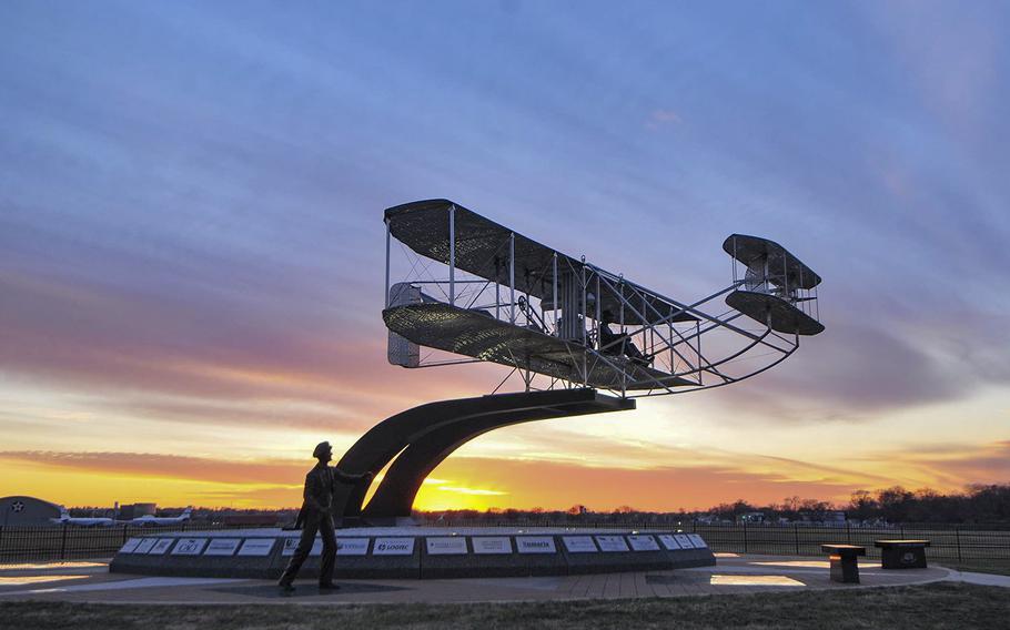 A memorial featuring the Wright brothers’ aircraft is seen at Wright-Patterson Air Force Base, Ohio, in a 2012 posting.