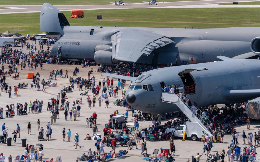 Tampa Bay AirFest guests tour static aircraft displays at MacDill Air Force Base, Fla., Saturday, March 30, 2024. Tampa Bay AirFest featured a variety of aerial performances and static aircraft displays aimed at inspiring the next generation of military aviators.