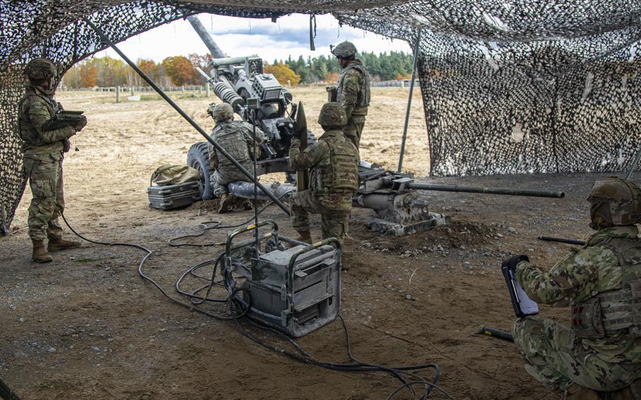 Soldiers from the 3rd Battalion, 6th Field Artillery Regiment, 1st Brigade Combat Team, 10th Mountain Division (LI) conduct field training with Howitzer cannons during Mountain Peak 2021 at Fort Drum, N.Y., Nov. 4, 2021.