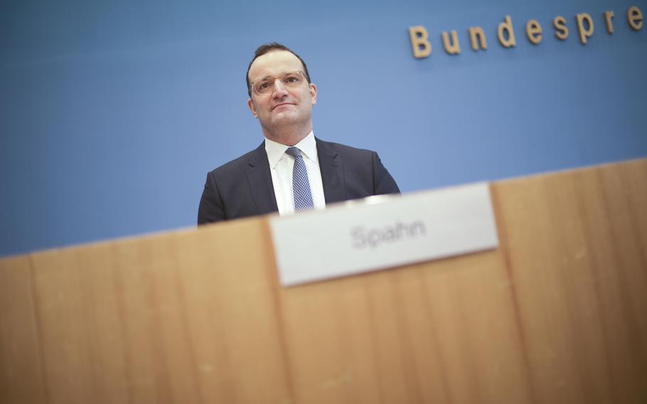 German Health Minister Jens Spahn briefs the media about the vaccination campaign against the coronavirus and the COVID-19 disease in Berlin, Germany, Monday, Nov. 22, 2021.
