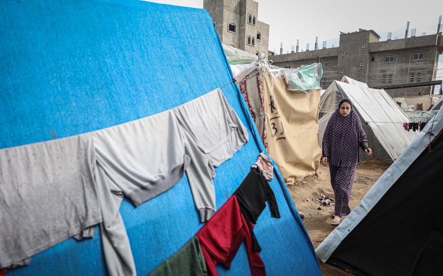 Displaced Palestinians find shelter in a camp in Rafah on Feb. 2, 2024.