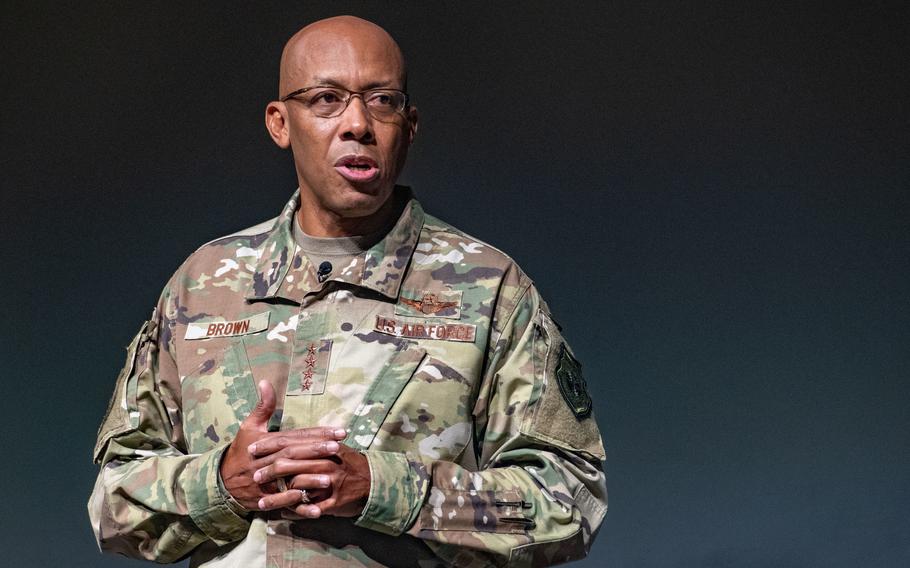 Air Force Chief of Staff Gen. Charles Q. Brown, Jr. speaks at the Air Command and Staff College at Maxwell Air Force Base in Montgomery, Alabama, in August 2020. Senior U.S. officials, including Brown, acknowledged Wednesday, July 20, 2022, that the U.S. and its allies are considering whether to provide Ukraine with new fighter jets.