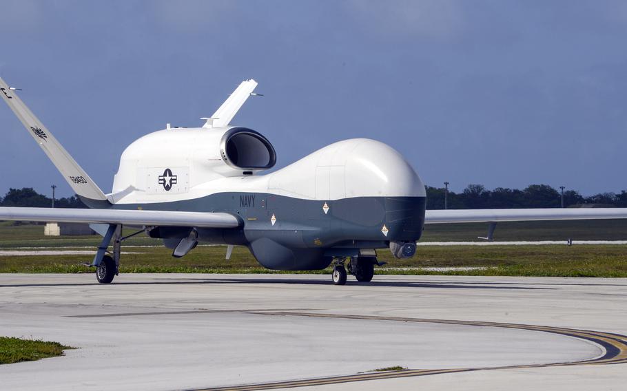 An MQ-4C Triton taxis at Andersen Air Force Base, Guam, April 29, 2020.