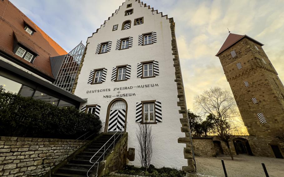 The German Motorcycle Museum is housed in the former palace of the Teutonic Order in Neckarsulm, Germany. The palace was heavily damaged during World War II and rebuilt in the 1950s.