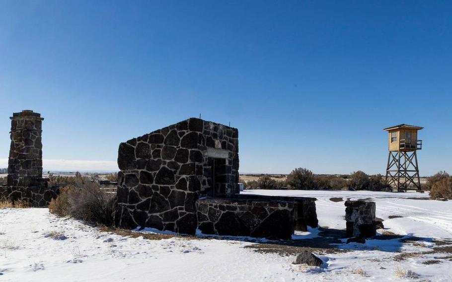 Few original structures remain at the Minidoka National Historic Site in Jerome. The most prominent of those are the basalt foundation of the security gate and reception building, and a nearby guard tower.
