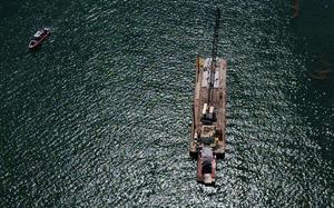 A view from above of a barge.