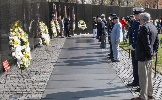 A wreath-laying ceremony at the Vietnam Veterans Memorial in Washington, D.C., on March 29, 2024.
