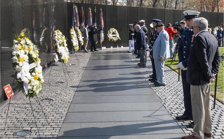 A wreath-laying ceremony at the Vietnam Veterans Memorial in Washington, D.C., on March 29, 2024.