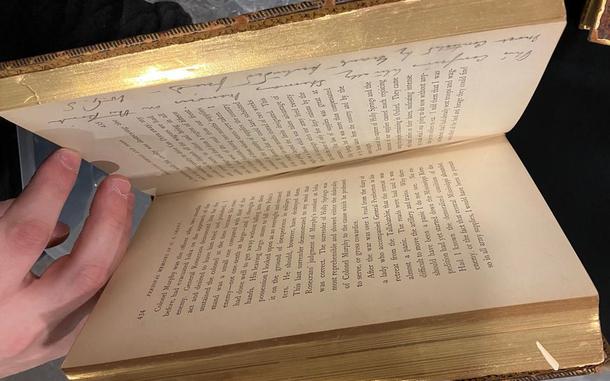 Annotations written by William T. Sherman can be seen in the margins of a copy of Ulysses S. Grant's memoir. The book is among the Sherman-related artifacts that will be auctioned in Columbus on May 14, 2024.