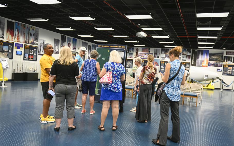 A group tours the Sands Space History Center at Cape Canaveral. 