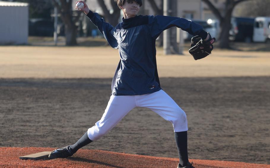 Senior Keito White is one of solid core of experienced players for Zama's baseball team.