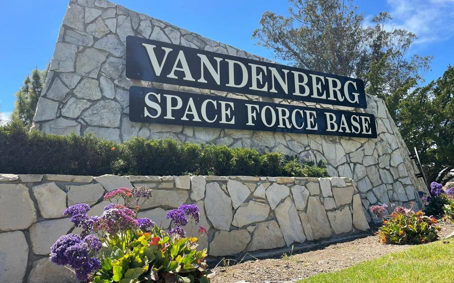 A gate sign for Vandenberg Space Force Base.