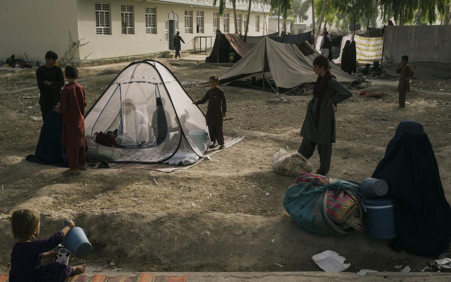 Makeshift camps have sprung up to house civilians displaced by the fighting in Kandahar. 