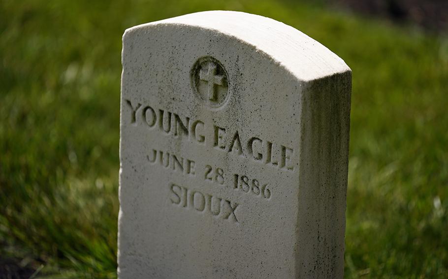 A headstone is seen at the cemetery of the U.S. Army’s Carlisle Barracks, Friday, June 10, 2022, in Carlisle, Pa. 