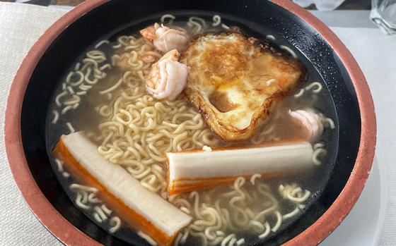 The ramen frutti di mare, or seafood ramen, at Han Dynasty Chinese Food Express in Polcenigo, Italy, July 7, 2023. The restaurant offers five different ramen dishes on their menu.