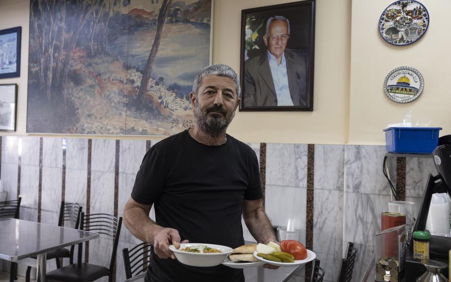 Yarmok Zoabi, 57, the owner of a restaurant in Nazareth, on Nov. 9, 2023. Zoabi spent a night in jail late last month over a WhatsApp status picture that showed a fist with a Palestinian flag. 