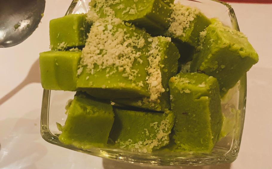 Kulfi is a distinctively shaped Indian version of ice cream. At Curry House in Kaiserslautern, Germany, its ingredients include milk, pistachios, almonds and cardamom.