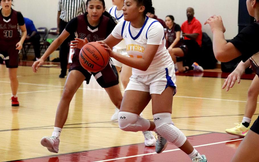 Ty’Lasia Anu dribbles.