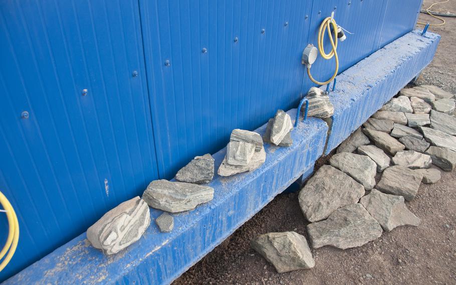 A collection of some of the fascinating rocks found in Greenland on a ledge of one of the barracks buildings used by the Danish contractor personnel at Thule.
