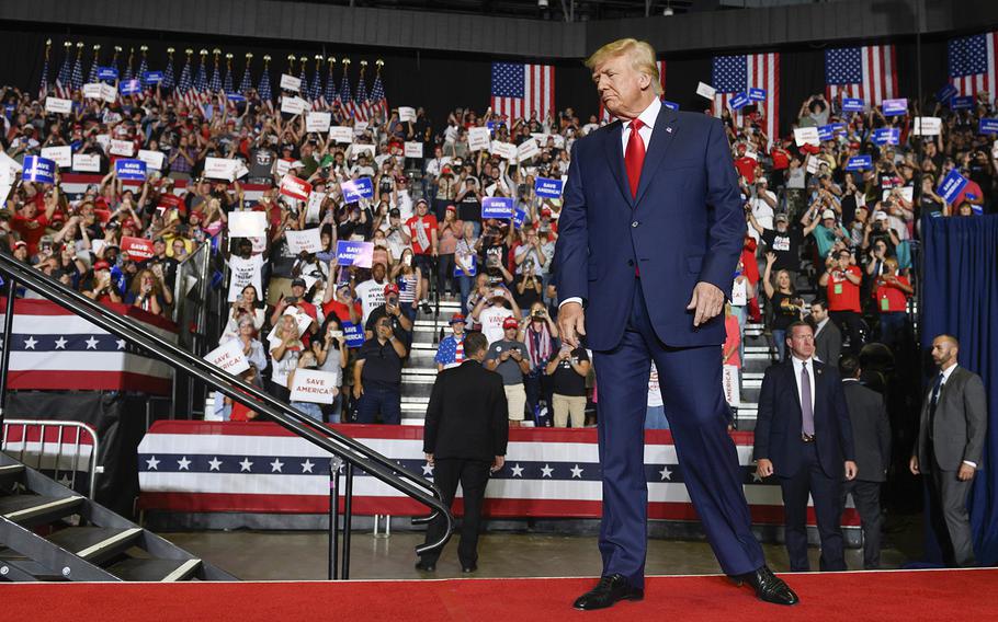 Former President Donald Trump attends a rally in Youngstown, Ohio, on Sept. 17, 2022.