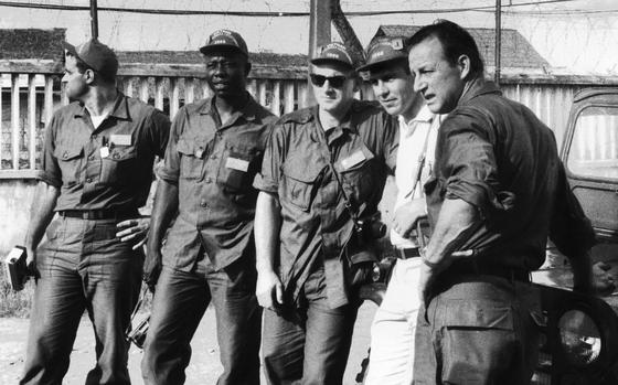 South Vietnam, November, 1966:  Five of the biggest names in baseball pay a visit to the 75th Advisory Group at My Tho during a tour of small U.S. outposts in Vietnam. From left to right are Joe Torre and Hank Aaron of the Atlanta Braves, Harmon Killebrew of the Minnesota Twins, Brooks Robinson of the Baltimore Orioles and former St. Louis Cardinals great Stan Musial.
Brooks Robinson, known as Mr. Oriole, died Sept. 26, 2023 at the age of 86. The 18-time All-Star, winner of 16 Gold Glove awards - still a record for position players - stayed with the Baltimore team his entire career from his start in 1955 to his retirement in 1977 and helped his team to two championships. But even more than his successes on the field, the legendary third basement was remembered for his incredible kind and generous spirit in his adopted hometown. Or, as Meg Ryan's character rightly notes in the 1993 movie Sleepless in Seattle, “Everyone thinks Brooks Robinson is the greatest."

Read the article on the 1966 visit here. https://www.stripes.com/news/baseball-stars-give-fighting-men-a-lift-1.77527