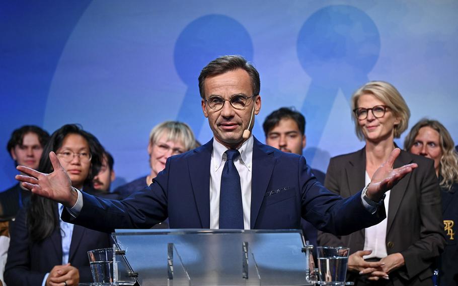 Ulf Kristersson, leader of the Moderate Party, reacts during the party’s election night event in Stockholm, Sweden, on Sept. 12, 2022. 