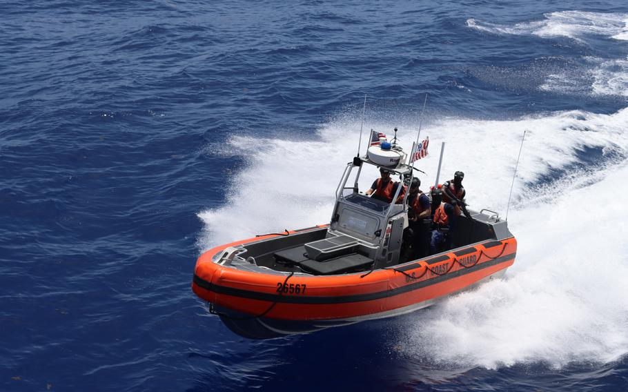 A boat moves through the water.