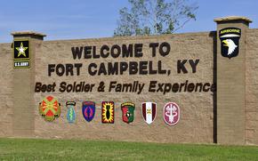 A photo of the entrance sign outside of Gate 3 at Fort Campbell, Ky., on June 4, 2015.  Fort Campbell is home to the 101st Airborne Division (Air Assault) "Screaming Eagles".  (U.S. Army Photo by Sam Shore/Released)