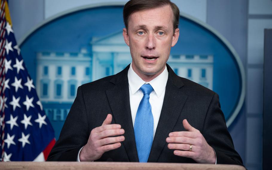 National security adviser Jake Sullivan speaks during a press briefing on Feb. 4, 2021, in the Brady Briefing Room of the White House. 