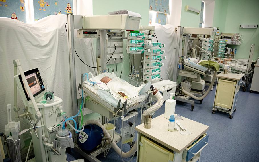 The post-surgical recovery room for infants at the Ukrainian Children’s Cardiac Center in Kyiv, Ukraine, on Dec. 1. 
