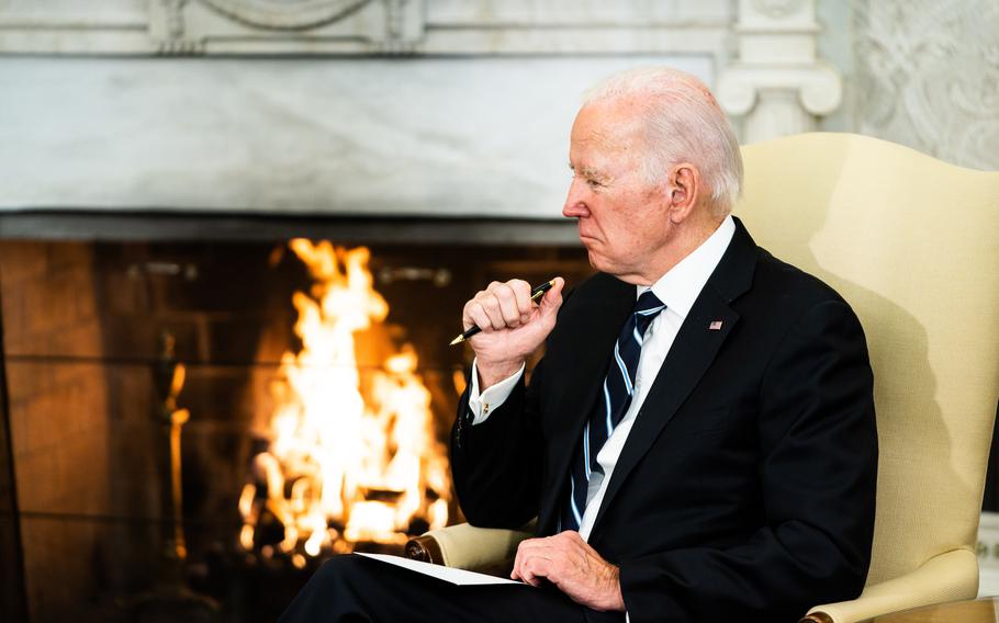 President Biden during a meeting with Japanese Prime Minister Fumio Kishida in the Oval Office on Friday.